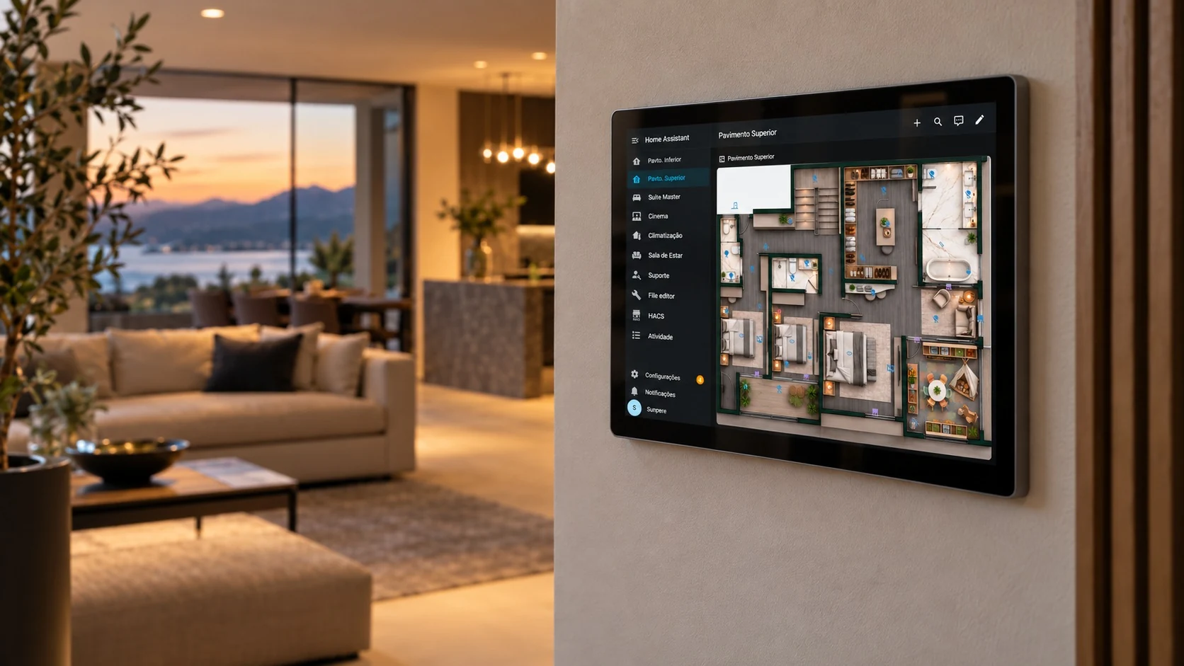 Painel de automação residencial em tablet